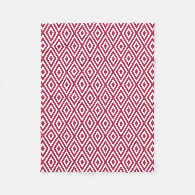 Modern Crimson Red Geometric Diamond Pattern Fleece Blanket (Front)
