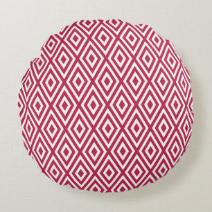 Modern Crimson Red Geometric Pattern Round Pillow
