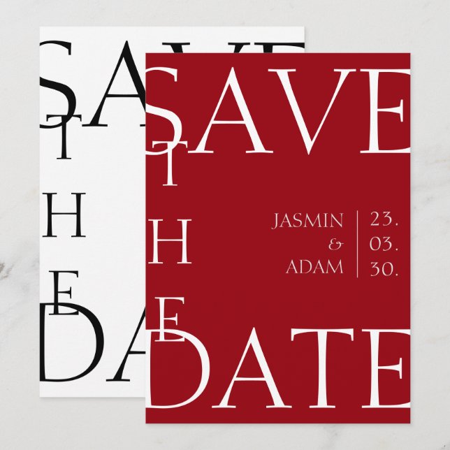 Modern Crimson Red Minimal Typography Wedding Save The Date (Front/Back)