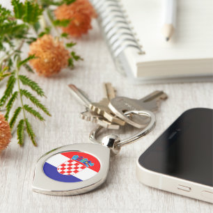 Modern Croatian Flag With Coat of Arms Cute Keychain