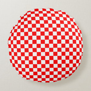 Modern Croatian Red White Checkers Round Pillow
