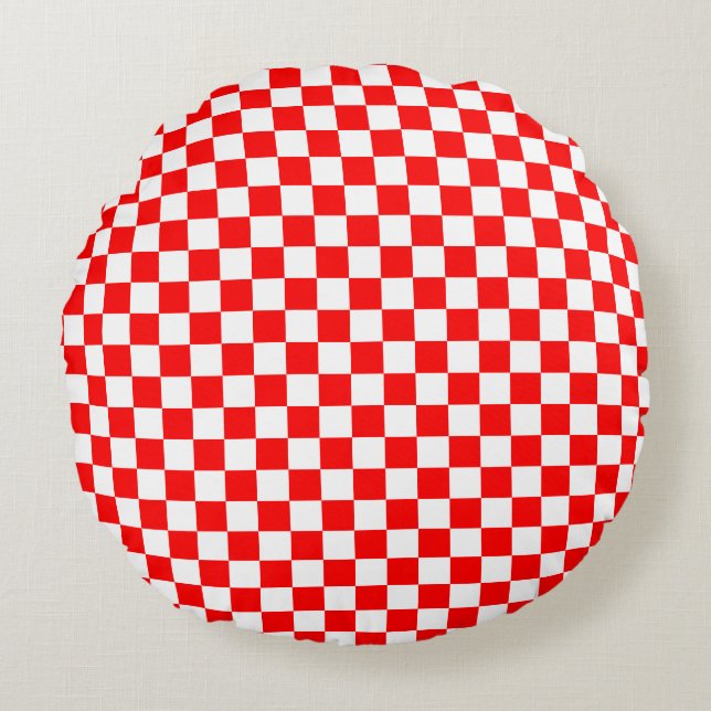 Modern Croatian Red White Checkers Round Pillow (Front)