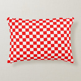 Modern Croatian Red White Chequered Pattern Accent Pillow