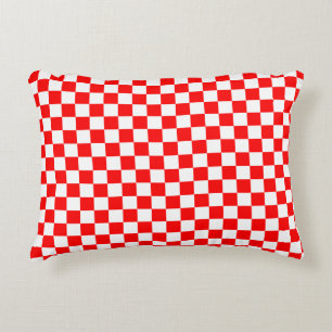 Modern Croatian Red White Chequered Pattern Accent Pillow