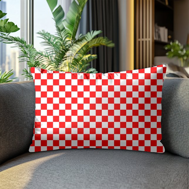 Modern Croatian Red White Chequered Pattern Accent Pillow (Creator Uploaded)