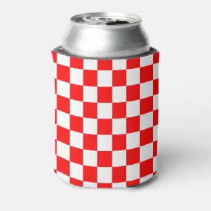 Modern Croatian Red White Chequered Pattern Can Cooler