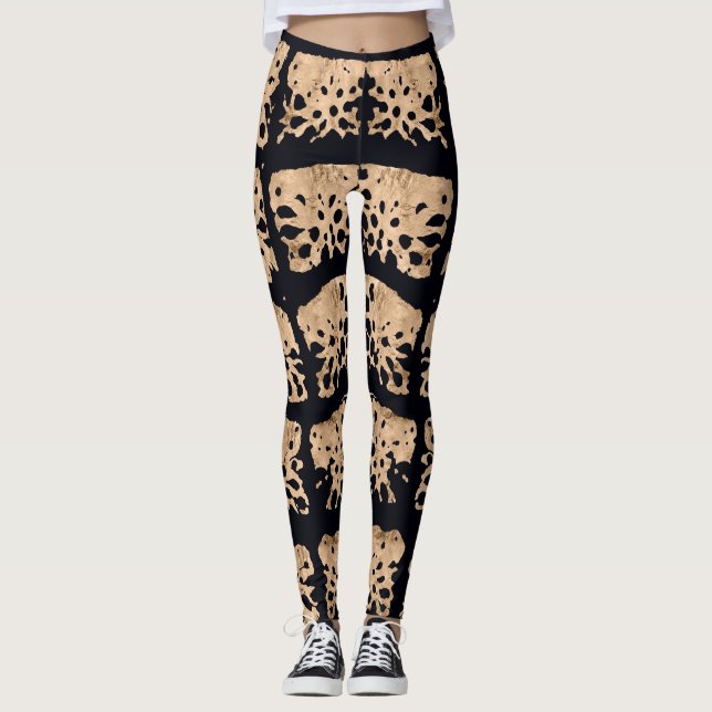 Modern crocodile pattern in rose gold and black leggings (Front)