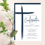 Modern Cross Boys Confirmation Invitation<br><div class="desc">This modern blue confirmation invitation features a stylish cross design,  perfect for celebrating this special religious milestone. The navy blue colour scheme makes it ideal for a young boy's confirmation ceremony. The simple yet sophisticated design is sure to impress guests and set the tone for a memorable event.</div>