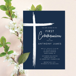 Modern Cross Boys First Communion Invitation