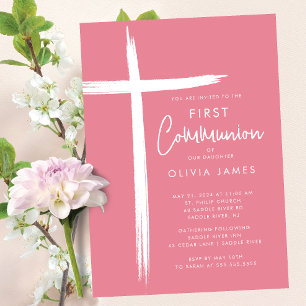 Modern Cross Girls First Communion  Invitation