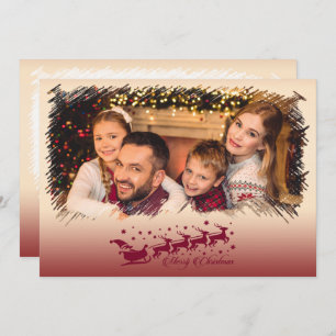 Modern Cross Hatch Merry Christmas Frame Photo Holiday Card