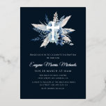modern cross navy blue baptism<br><div class="desc">A modern foil cross blue floral pampas grass design boy baptism invitation card. The colours and text can be personalized.</div>