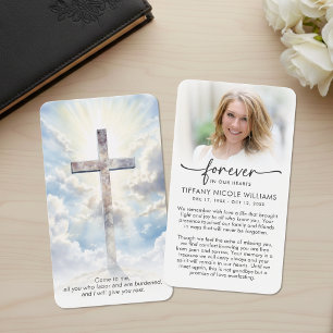 Modern Cross Photo Funeral Sympathy Prayer Cards