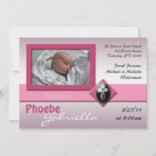 Modern Cross Pink Baptism Invitations