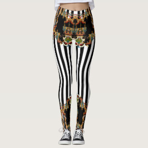 Modern cross stitch and black and white stripes leggings