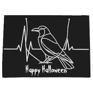 Modern Crow & heart rate, minimalist,Halloween  Large Gift Bag