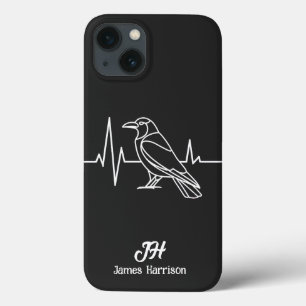 Modern Crow & heart rate, Minimalist,Monogram iPhone 13 Case