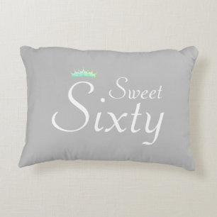 Modern Crown Sweet Sixty on Silver Grey Accent Pillow