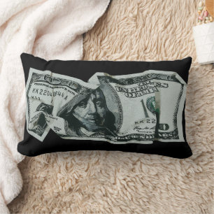 Modern Crumpled $100 Bill Design Lumbar Pillow