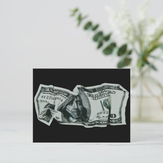 Modern Crumpled $100 Bill Design Postcard (Standing Front)