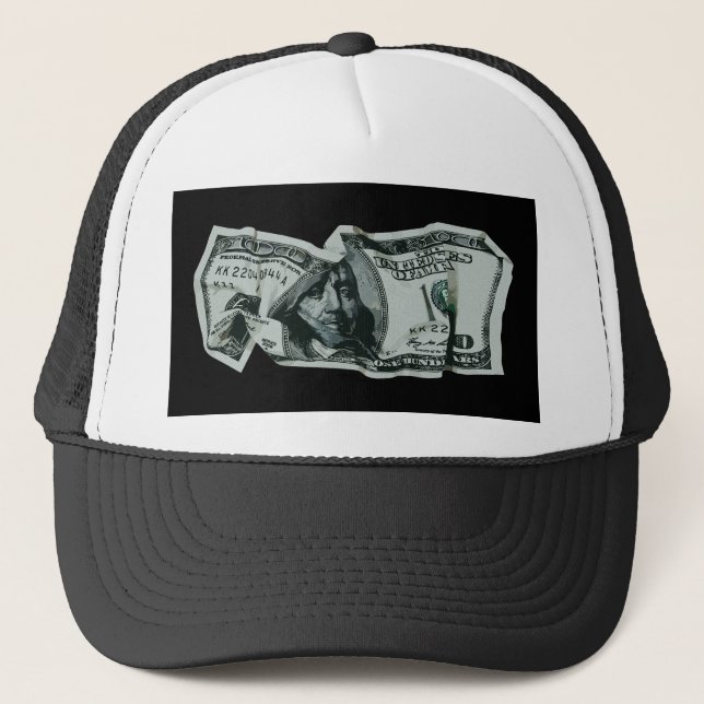 Modern Crumpled $100 Bill Design Trucker Hat (Front)