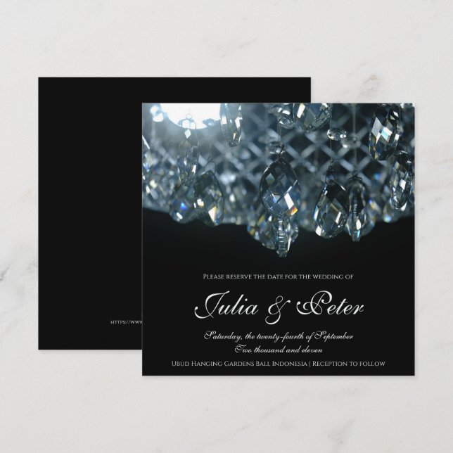 Modern Crystal Glass Chandelier Save The Date Card (Front/Back)