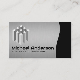 Modern Cubed Logo   Silver Black Business Card