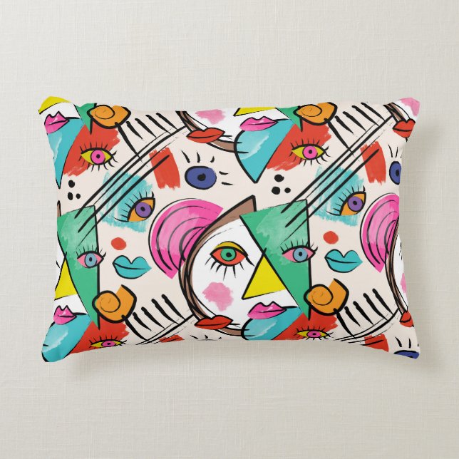 Modern Cubism Abstract Artsy Female Faces Accent Pillow (Front)