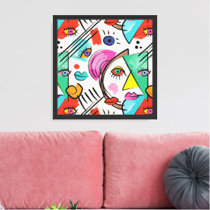 Modern Cubism Abstract Artsy Female Faces Art Canvas Print