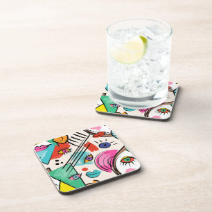 Modern Cubism Abstract Artsy Female Faces Art Coaster