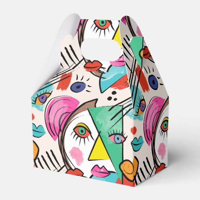 Modern Cubism Abstract Artsy Female Faces Art Favor Box (Front Side)