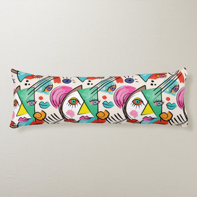 Modern Cubism Abstract Artsy Female Faces Body Pillow (Front)