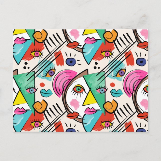 Modern Cubism Abstract Artsy Female Faces Holiday Postcard (Front)