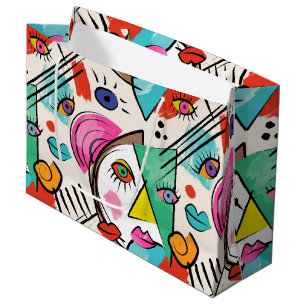 Modern Cubism Abstract Artsy Female Faces Large Gift Bag