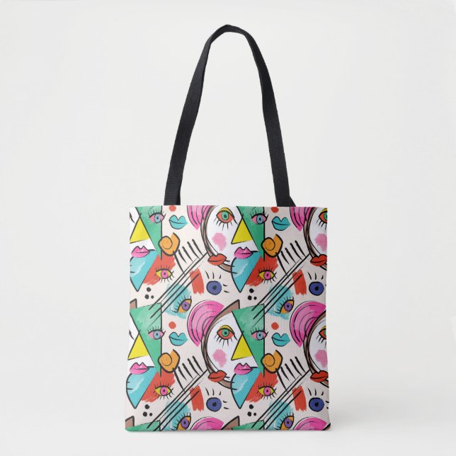 Modern Cubism Abstract Artsy Female Faces Tote Bag (Front)