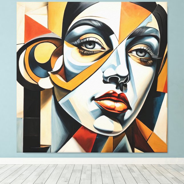Modern Cubism Female Face Picasso Style Abstract  Canvas Print (Insitu(Wood Floor))
