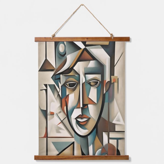 Modern Cubist Portrait Abstract Art Hanging Tapestry (Front)