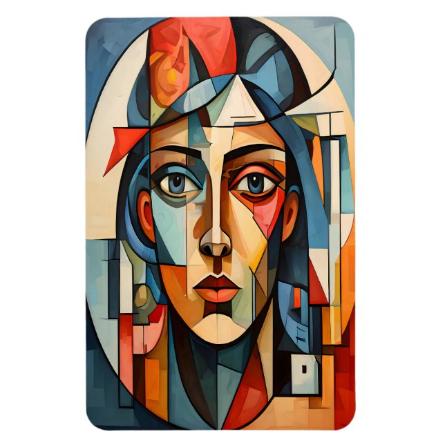 Modern Cubist Portrait Geometric Art Print Magnet (Vertical)