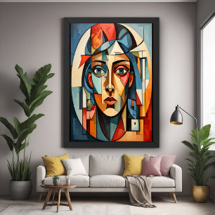 Modern Cubist Portrait Geometric Poster Print