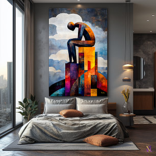 Modern Cubist Vision of The Thinker Canvas Print