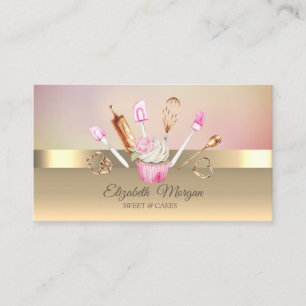 Modern Cupcake Flower Gold Bakery Tools Business Card