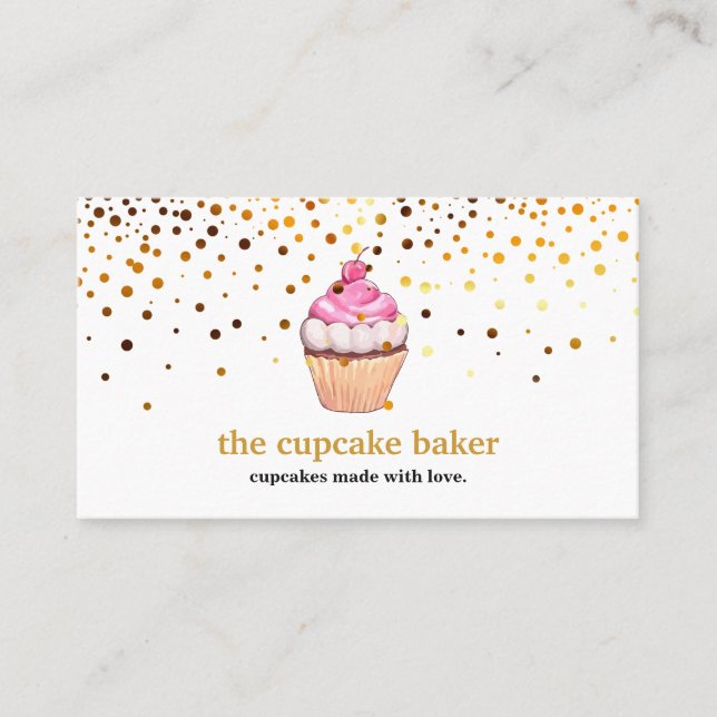 Modern Cupcake Logo Bakery Chef Catering Confetti Business Card (Front)