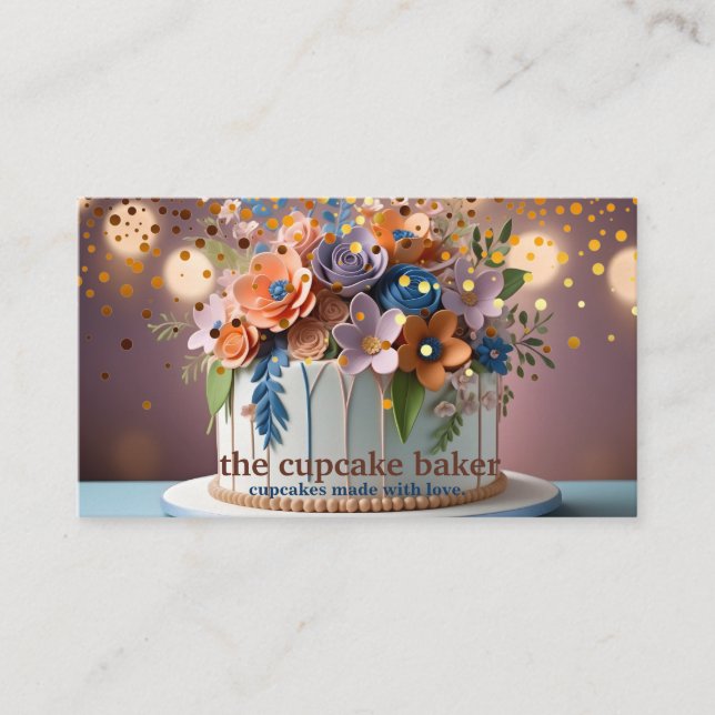 Modern Cupcake Logo Bakery Chef Catering Confetti Business Card (Front)