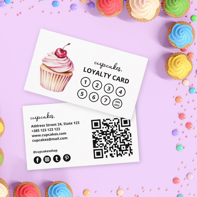 Modern Cupcake QR Code Loyalty Card  (Creator Uploaded)