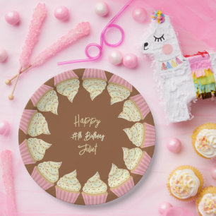 Modern Cupcake Sprinkles Birthday Paper Plate