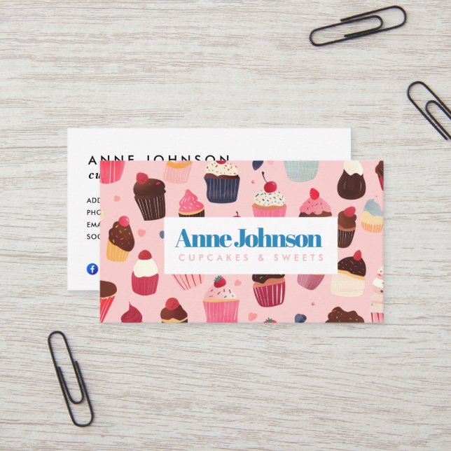 Modern Cupcake Sweets Bakery Business Card (Front/Back In Situ)