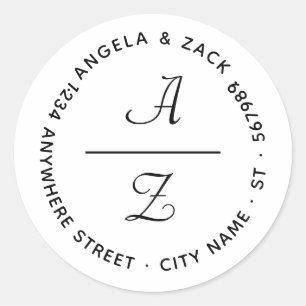 Modern Curly Script Couple Initial Return Address Classic Round Sticker