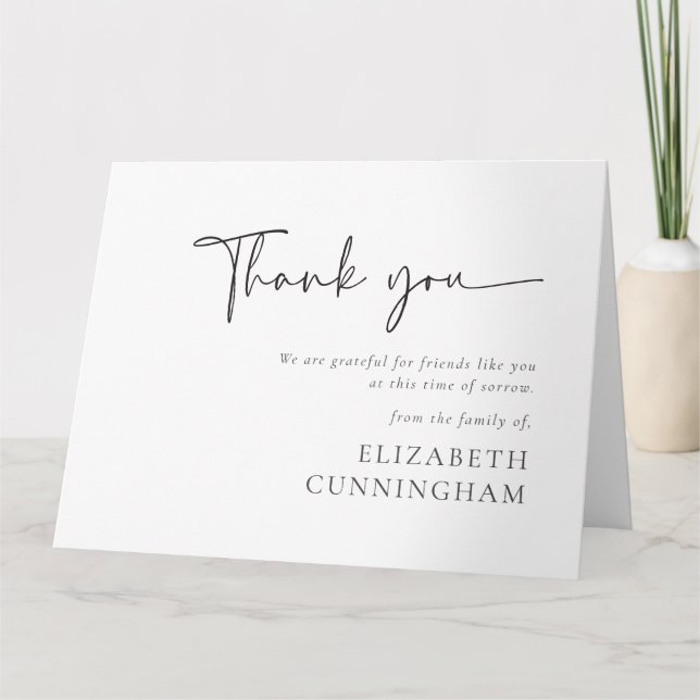 Modern Cursive Script Modern Elegant Chic Memorial Card (Front)