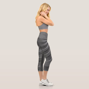 Modern curves, lines pattern, graphite grey color capri leggings