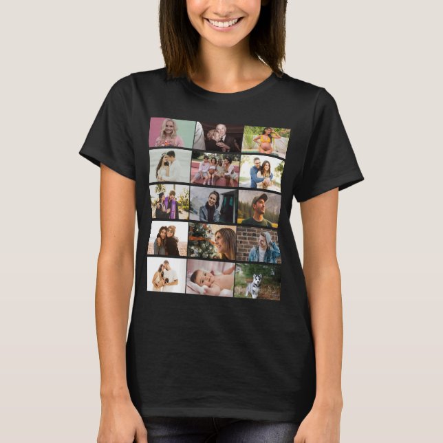 Modern Custom 12 Photo Collage Family Personalized T-Shirt (Front)